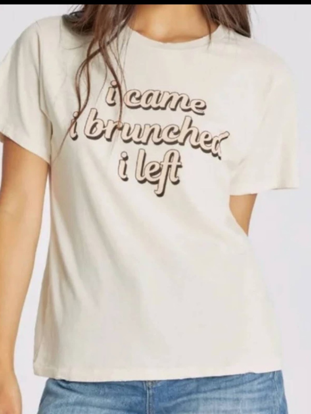 Wildfox Women’s Casual Cream Graphic Tee T-Shirt - "I Came, I Brunched, I Left"